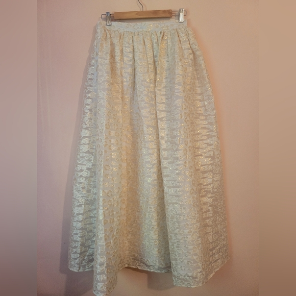 Anthropologie Burnout Shimmer Maxi Skirt, White & Gold, Side Zipper, NWT, Small - Picture 13 of 16